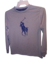 Polo Ralph Lauren Performance Shirt Boys L 14-16 Graphic Big Pony LS Gray Navy
