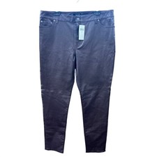 Lauren Ralph Lauren Lamb Leather Skinny Pants Brown Stretch Sz 14W MSRP 695 NWT