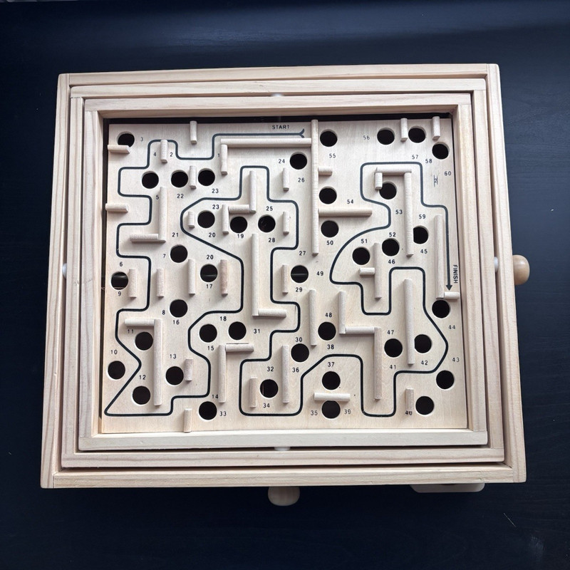 Wood Tabletop Ball Maze Puzzle Game w/ Interchangeable Boards, Multicolor 8+