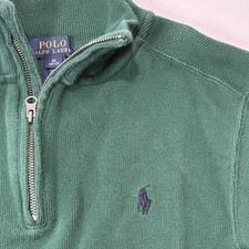 Polo Ralph Lauren 1/4 Zip Sweater Youth Medium Green Knit Cotton