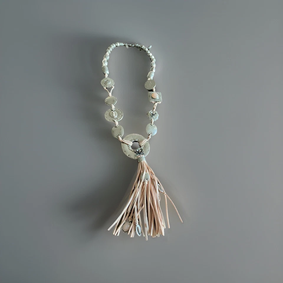 Conjunto de pulsera collar concho piedra melocotón tono plata Chico cuero boho occidental Foto 4 de 4