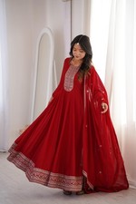 Red Anarkali Kurta Palazzo Dupatta Set, Indian Women Salwar kameez Ready to Wear