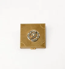 Vintage 40s/50s Gold Tone Blue Rhinestone VOLUPTE Powder Compact Mirror