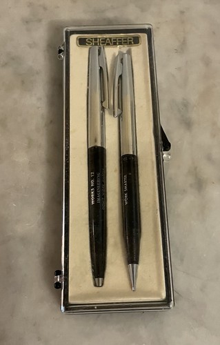 Vintage Sheaffer Ballpoint Pen & Pencil Set - Blue Barrels Chrome New