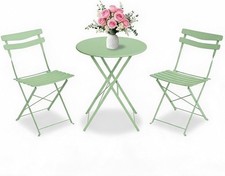 3 Piece Folding Bistro Set with Round Garden Table and Chairs Outdoor Patio Set