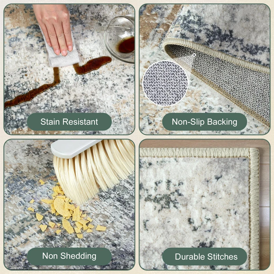 Alfombras lavables para sala de estar 9x12 - Alfombra abstracta moderna neutra grande,... Foto 4 de 4