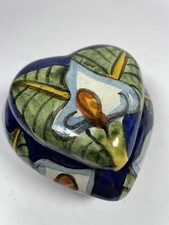 Caja de baratijas corazón talavera mexicana pintada a mano cala lirio cerámica plato de joyería