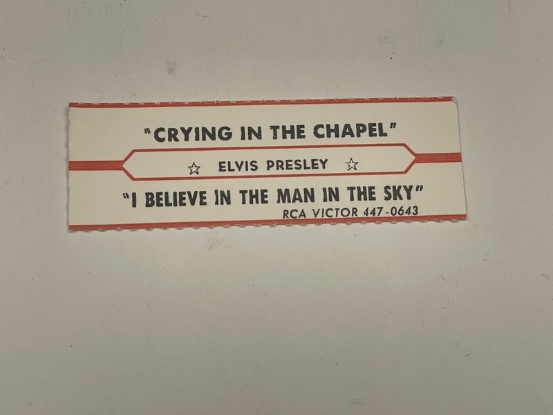 Jukebox Title Strip Elvis Presley Crying In The Chapel I Believe In The Man RCA