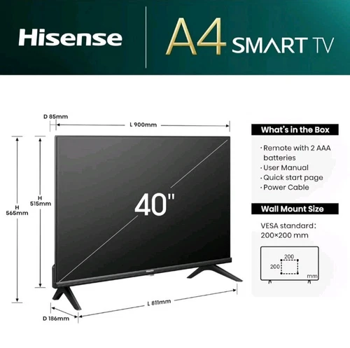 Hisense 40 Inch Smart TV 40E4NTUK - HD Resolution, Natural C Virtual:X & Dolby - Picture 3 of 7