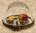 Cheese Board Tray with Etched Crystal Glass Dome Limoges Peint Main Trinket Box — photo 5