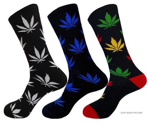 3PAIRS MARIJUANA WEED LEAF COTTON CREW SOCKS CANNABIS 10-13 TRUE TO SIZE 18 INCH - Picture 26 of 31