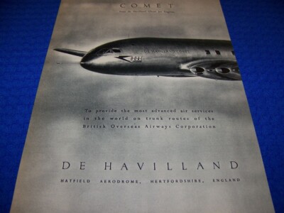 DE HAVILLAND COMET ''B.O.A.C. SPEEDBIRD'' 1-PAGE SALES AD (853HH)