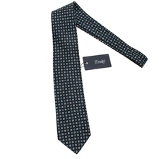 Drake's NWT Neck Tie in Navy w/ Light Blue & White Geometric Pattern 100% Silk