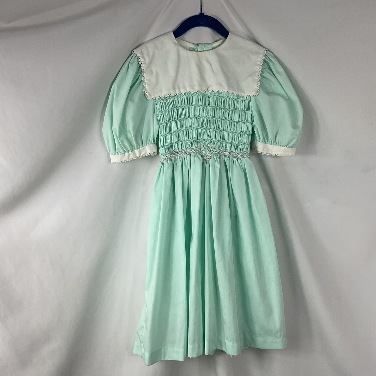 Retro 1980s Polly Flinders Dress Girls Light Green Polycotton Short Sleeve