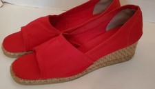 Vintage NOS Red Canvas Espadrille Shoes Open Toe 8 1/2 - 9