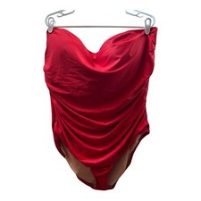 J. Crew Red Ruched Strapless One Piece Swimsuit Bathing Suit Size 24