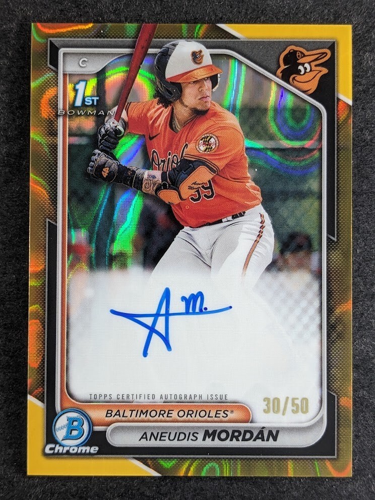 2024 Topps Bowman Chrome ANEUDIS MORDAN 30/50 1st Rookie RC Auto Gold Lava