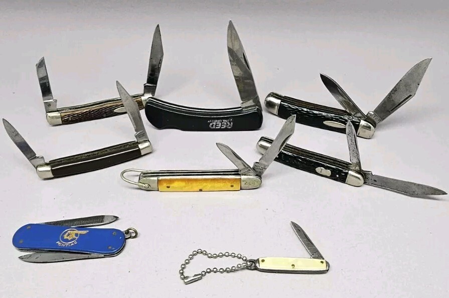 Vintage Pocket Knife Lot (8) Stag,Barlow,Richlands,Sabre,  Keen Edge,Japan,Italy-image