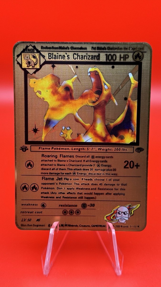 Pokemon METAL card for display/gift 1st Edition Blaines Charizard Gym Pokemon METAL card for display/gift 1st Edition Blaines Charizard Gym