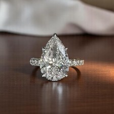 Engagement Diamond Ring Pear Cut 4 Carat Cert...