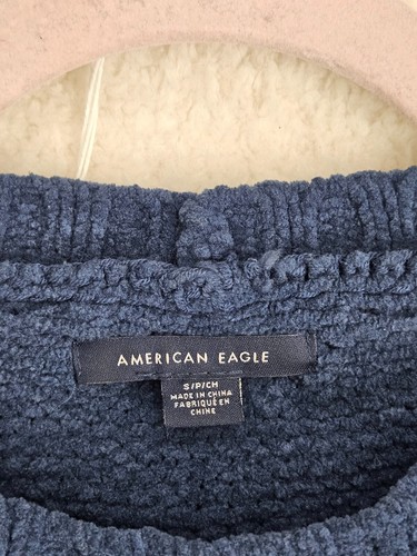 American Eagle Women Sweater Small Blue Polyester Crochet Long Sleeve Pullover - Picture 15 of 17