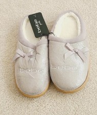 Girls Bebe Fur Slipper Shoe hard soles silver 2/3 large