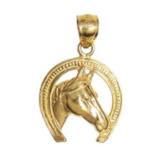 New 14k Yellow Gold Horseshoe Horse Pendant