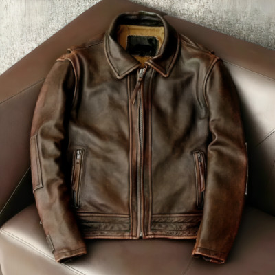 Distressed Brown Cafe Racer Leather Jacket Men | Vintage Motorcycle Biker Style