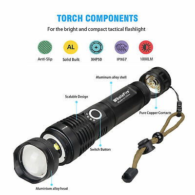 Buy Super-Bright LED Tactical Flashlight Torch With Rechargeable Battery