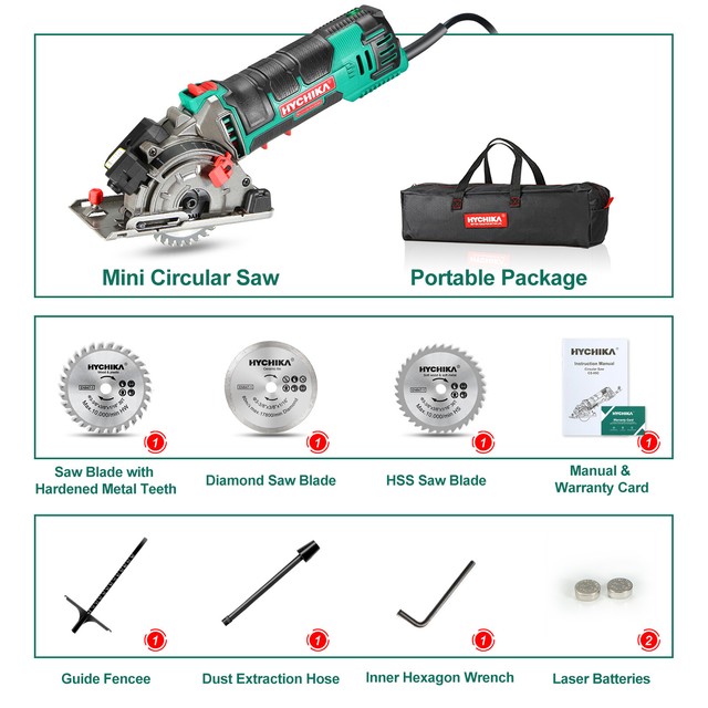 HYCHIKA Mini Circular Saw 500w Compact Inc Laser With 3 Blades and Bag UK Plug for sale online