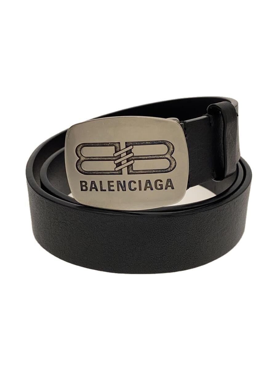 BALENCIAGA Belt Silver Plated Buckle Leather Black Mens BALENCIAGA Belt Silver Plated Buckle Leather Black Mens
