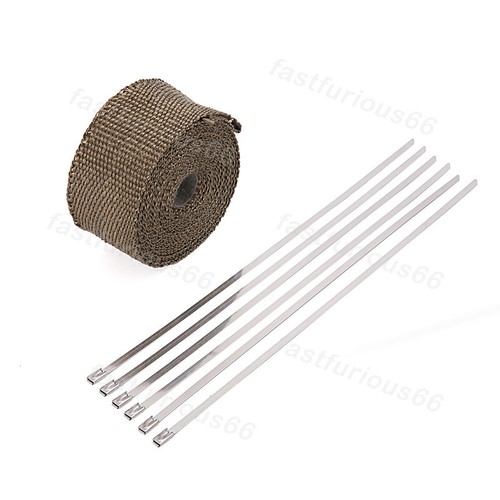 Thermal Header Turbo Pipe Tape Titanium Gold Lava Exhaust Wrap Ties Kit 2"x 16ft - Foto 9 di 12