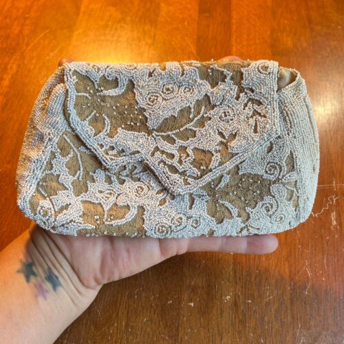1920s Handmade Beaded Clutch Purse Belgium Boho Victorian Romantic Flapper