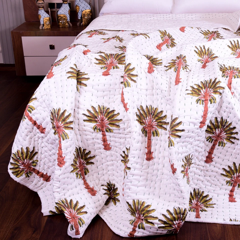 Indian Handmade Cotton Kantha Quilt Throw Soft Blanket Bedspread - Image 3 of 4