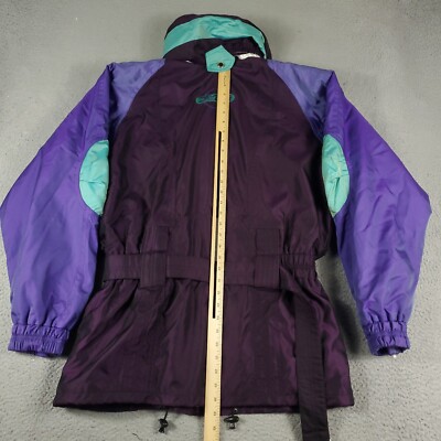 SPYDER ヴィンテージ　フード付きスキーウェア　ジャケット 黒紫　USA 8 Spyder Jacket Womens Size 14 Purple Vintage 90s Belted Ski