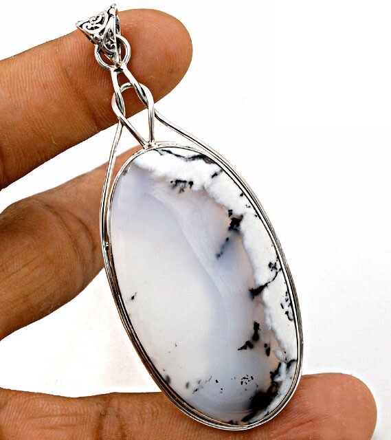 Natural Winter Dendrite Opal 925 Solid Sterling Silver Pendant Jewelry @B18-4