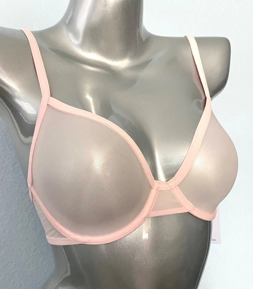 Calvin Klein Nwt Marquisette Sheer Unlined Pink Underwire Bra QF1680 - 680 - Image 2 of 4