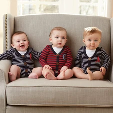 Mud Pie MH5 Baby Boy 0-6 mo Striped Cardigan Initial / Letter Crawler 1032233