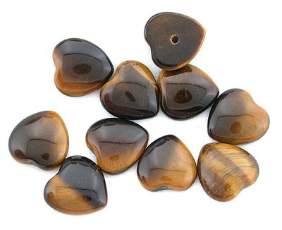 FOUR 10mm Tigereye Flat Heart Heart Drilled 1mm Hole Cab Cabochon Gem Gemtone 