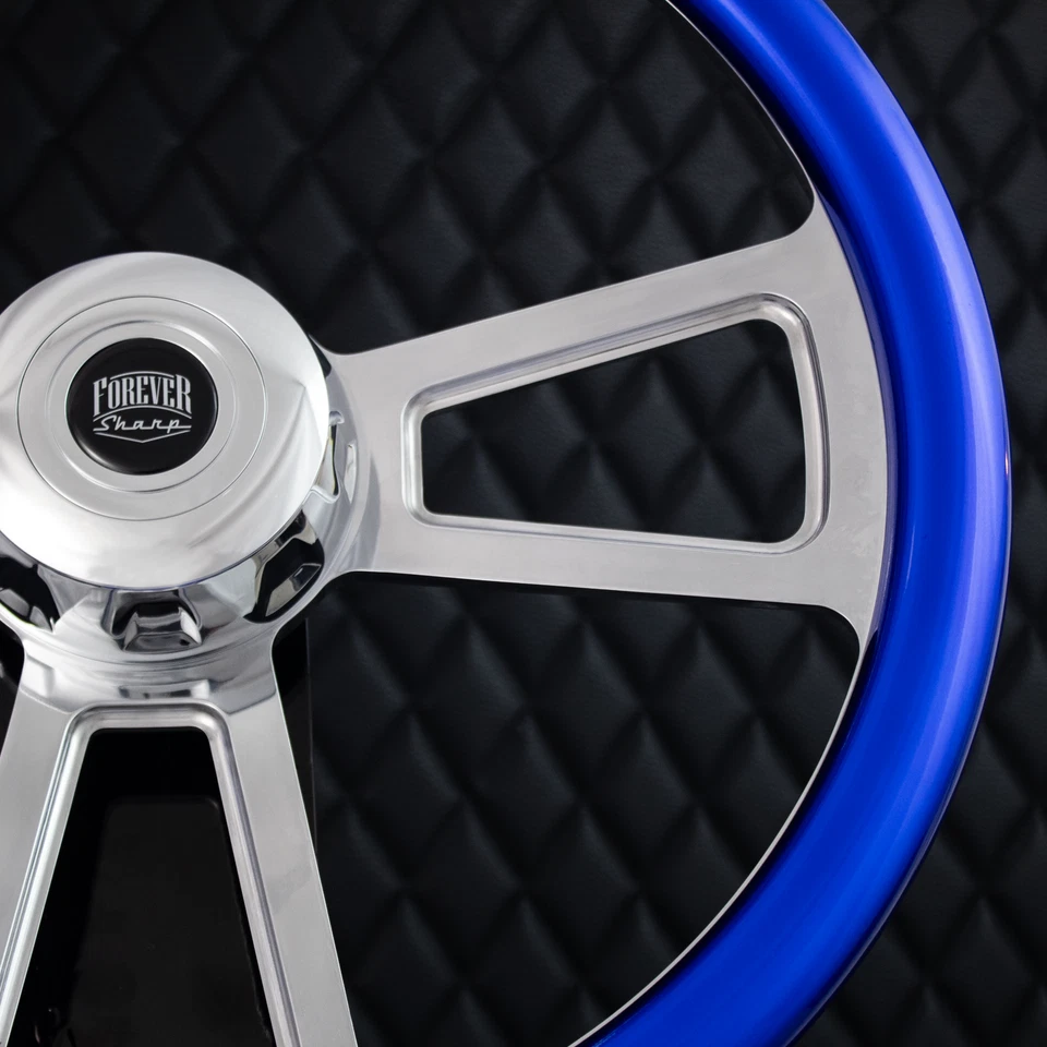 (T03) Volante Billet 18" plataforma grande azul metálico Kenworth & Peterbilt 2014+ Foto 3 de 4