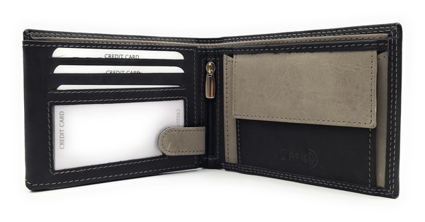 Echt Leder GeldböRse Portemonnaie Rfid Schutz 6 KartenfäCher Schwarz Grau-image