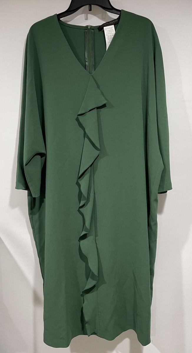 MARINA RINALDI EMERALD GREEN RUFFLE FRONT 3/4 SLEEVE PARTY DRESS US-18 W  NWT | eBay