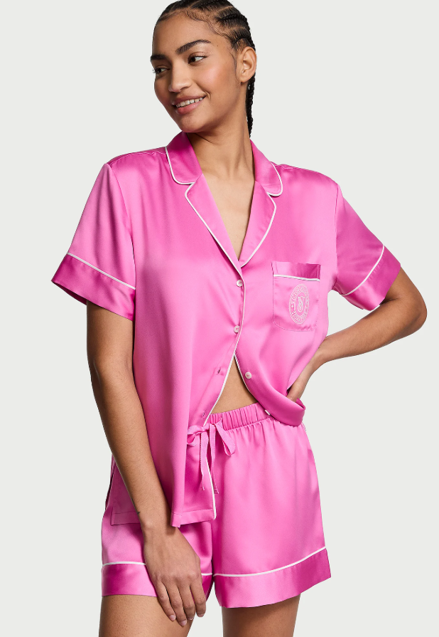 Victoria's Secret Glazed Satin Pink Short Sleeve Pajama Set | eBay