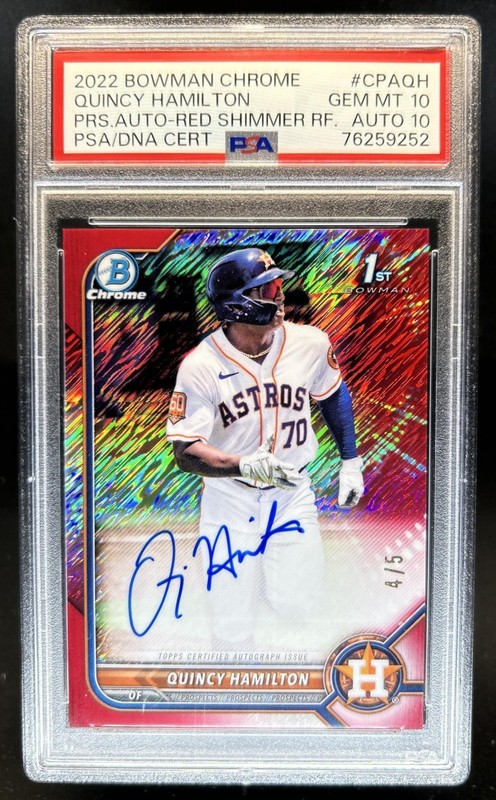 2022 Bowman Chrome Quincy Hamilton Auto Red Shimmer Refractor 1st #/5 PSA 10