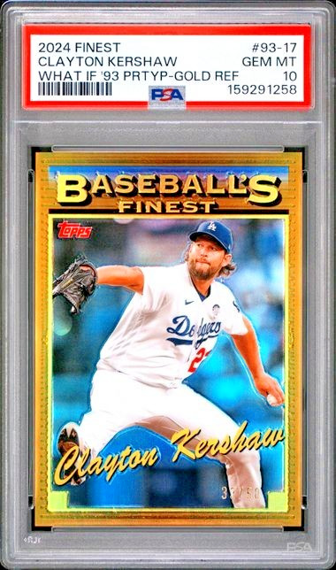 CLAYTON KERSHAW 2024 TOPPS FINEST GOLD REFRACTOR /50 PSA 10 - Dodgers HOF
