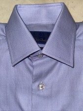 DAVID DONAHUE MENS BLUE HOUNDSTOOTH COTTON SLIM-FIT DRESS SHIRT 14.5/32-33 $165