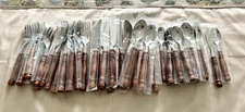 70s OLD HOMESTEAD STYLE Stainless & Wood Handle Flatware 50 Piece Service for 8