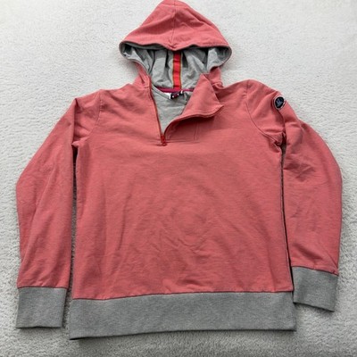 Helly Hansen Womens S Coral Pink Gray Quarter Zip Hooded Pullover Sweatshirt