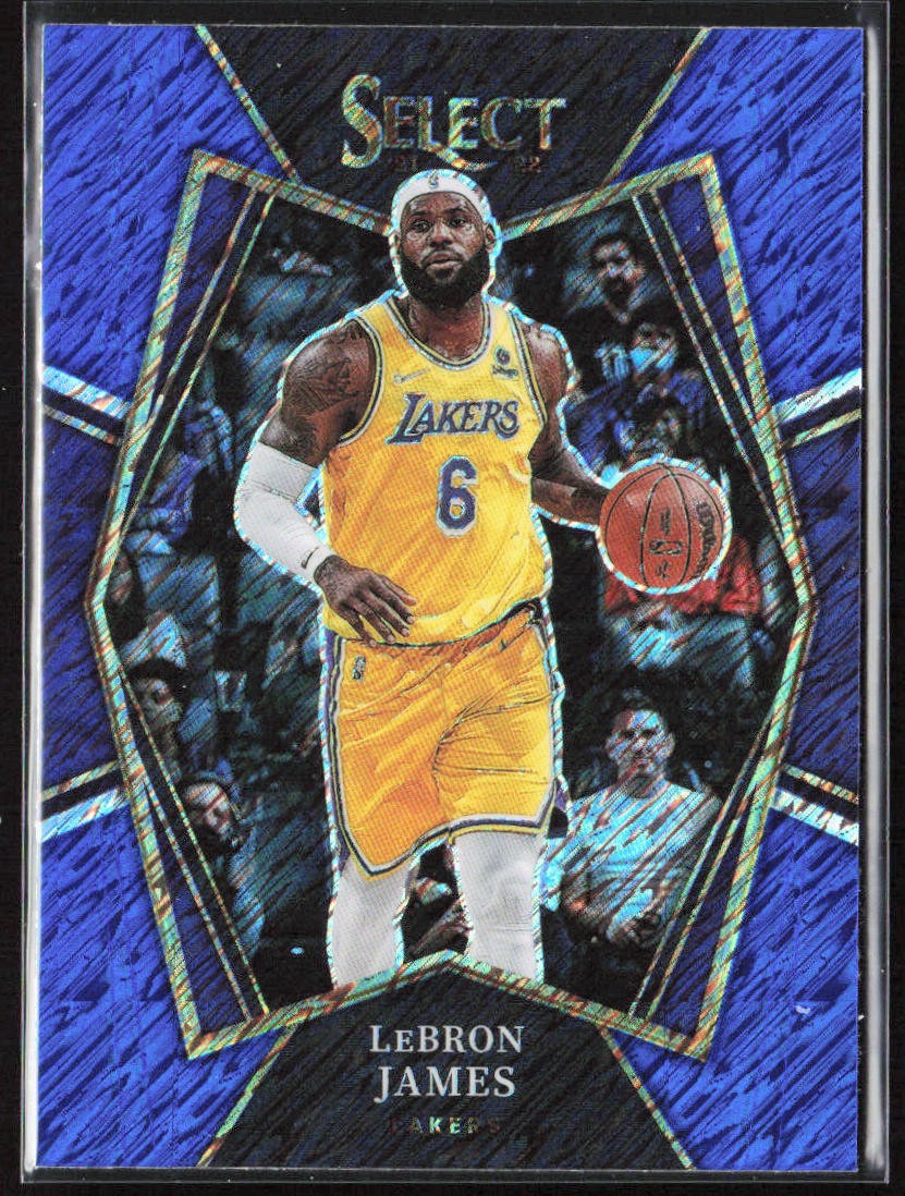 2021-22 Panini Select LeBron James Premier Level Blue Shimmer Prizm #195 Lakers