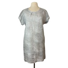 Lungo L'arno Gray Linen Dress Sz M Leaf Embroidered Boho Coastal Lagenlook Italy